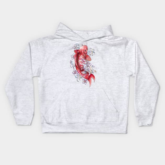 Garnet Koi Fish Kids Hoodie by TurkeysDesign